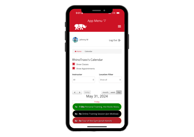 Fitness App displaying a Gym Calendar and Booking Feature
