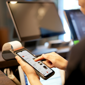 Image of a person using payment unification software on a POS system