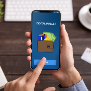 Image of a digital wallet payment via a mobile phone